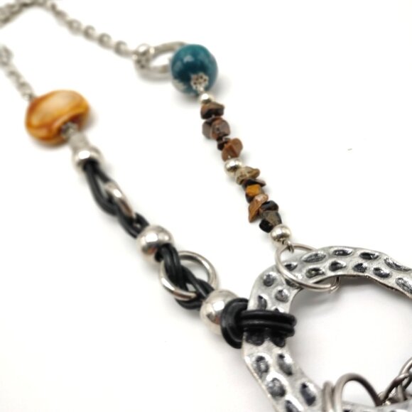 Long Artisan Bohemian-style Mixed Stone Statement Necklace Silver-tone Chain - Picture 10 of 10